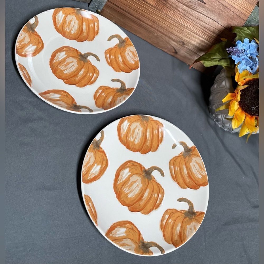 2 NEW! Harvest Pumpkins Salad Plates HOME by JCPenney NWT - Picture 4 of 6